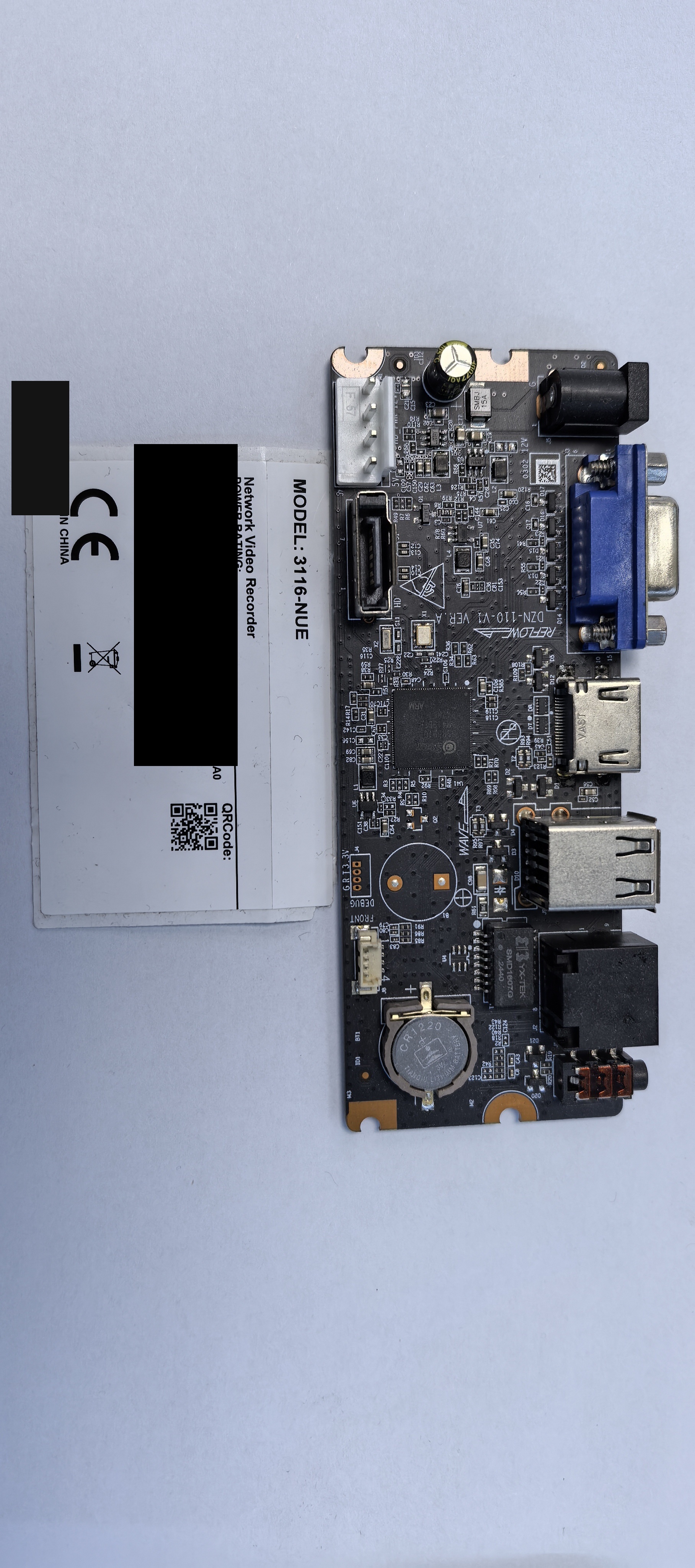 3116-NUE 16CH NVR mainboard (MAC/SN redacted)