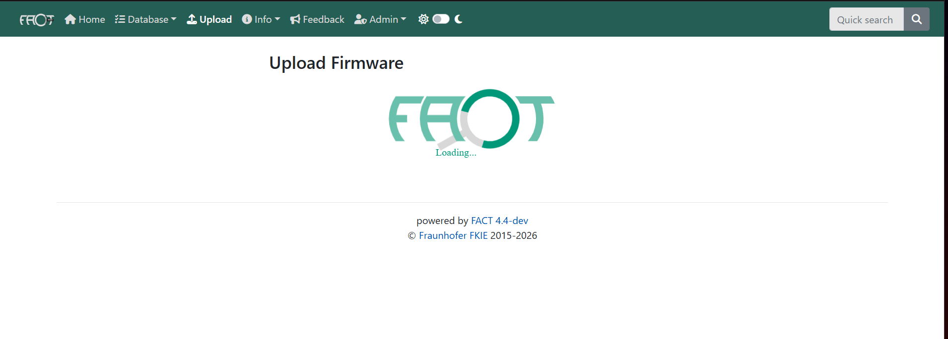FACT Upload Firmware loading screen